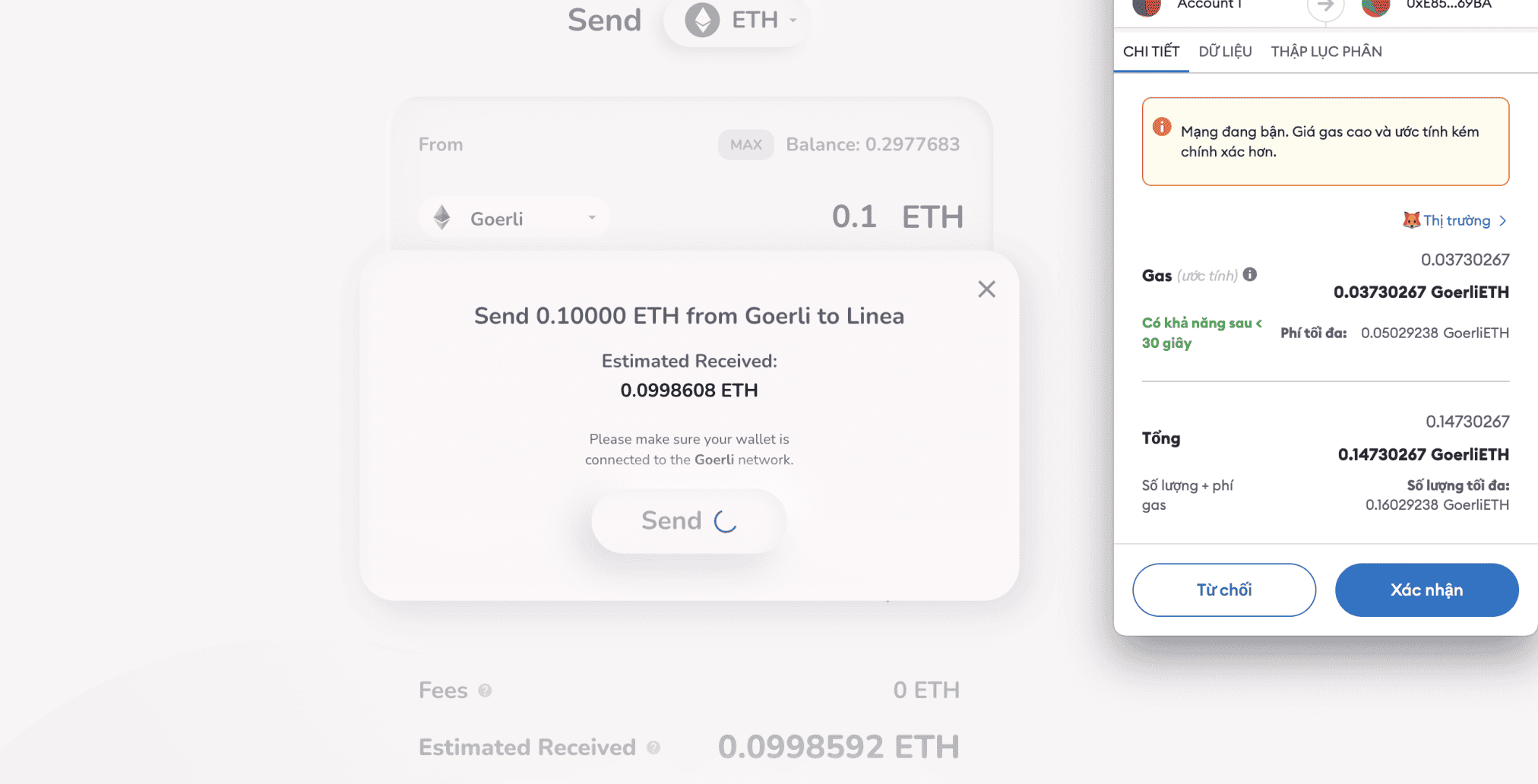 Bridge $ETH từ mạng Goerli tới mạng Linea và ngược lại