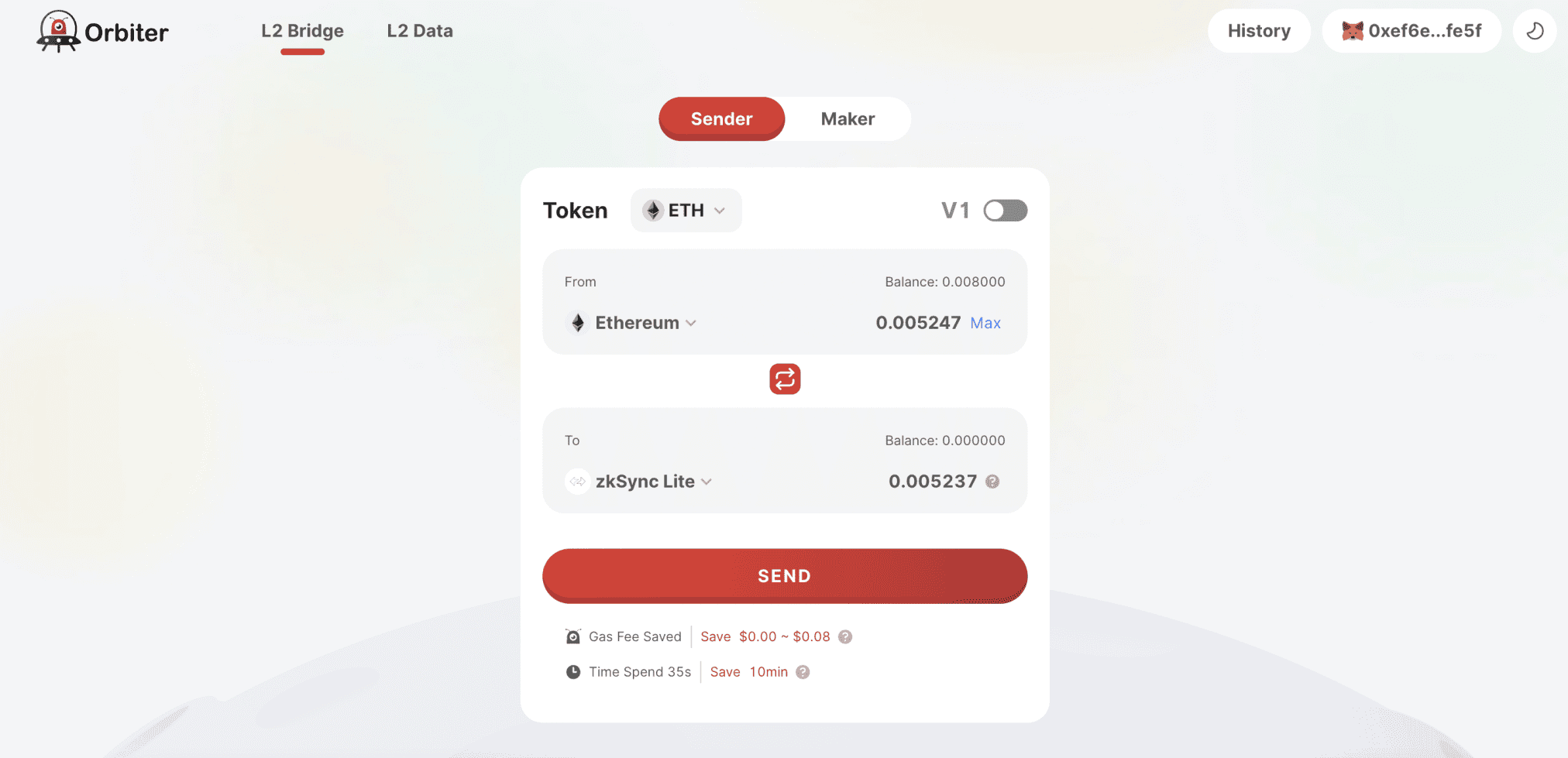 Swap $ETH từ mạng ETH sang ZkSync Lite