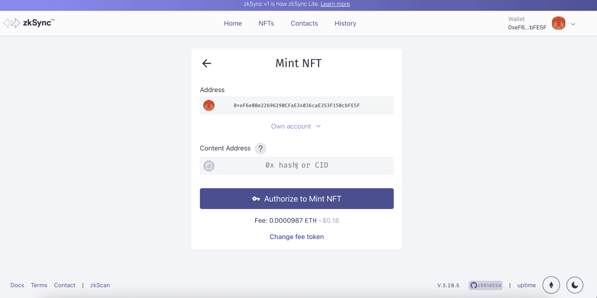Dán “CID” vào mục “Content Address”