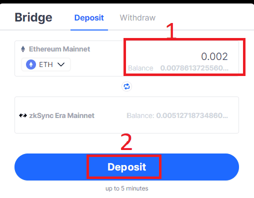 Chuyển ETH từ mạng Ethereum qua mạng zkSync Era mainnet