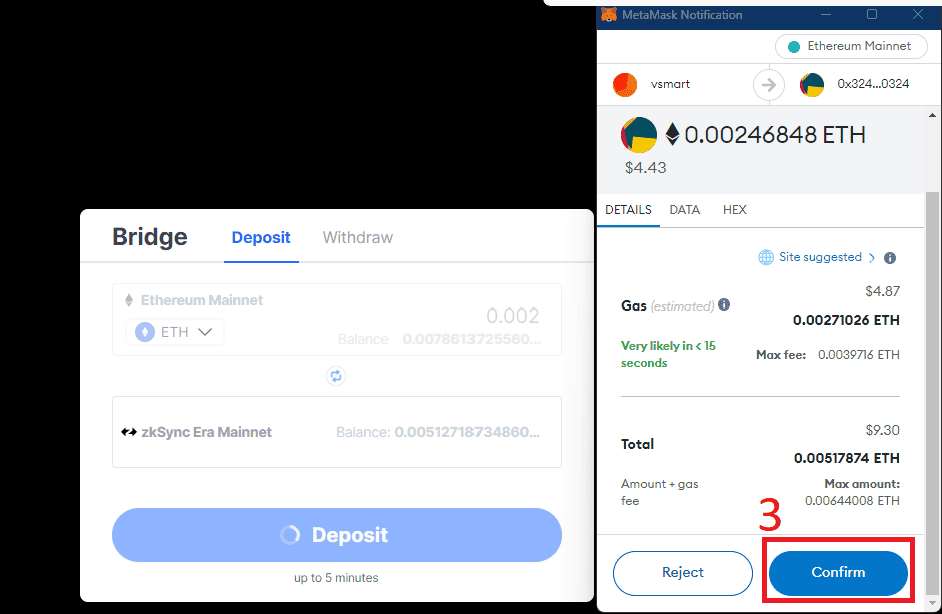 Chuyển ETH từ mạng Ethereum qua mạng zkSync Era mainnet