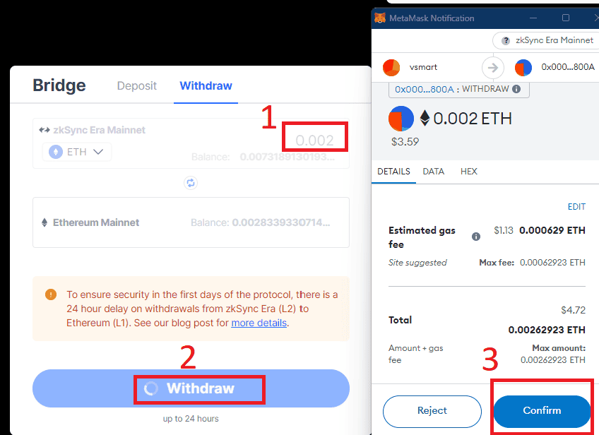 Chuyển ETH từ mạng zkSync Era mainnet qua mạng Ethereum