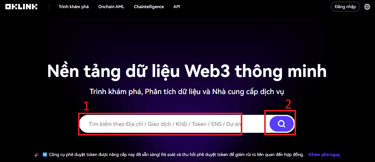 Dán ví ô tìm kiếm trên Oklink