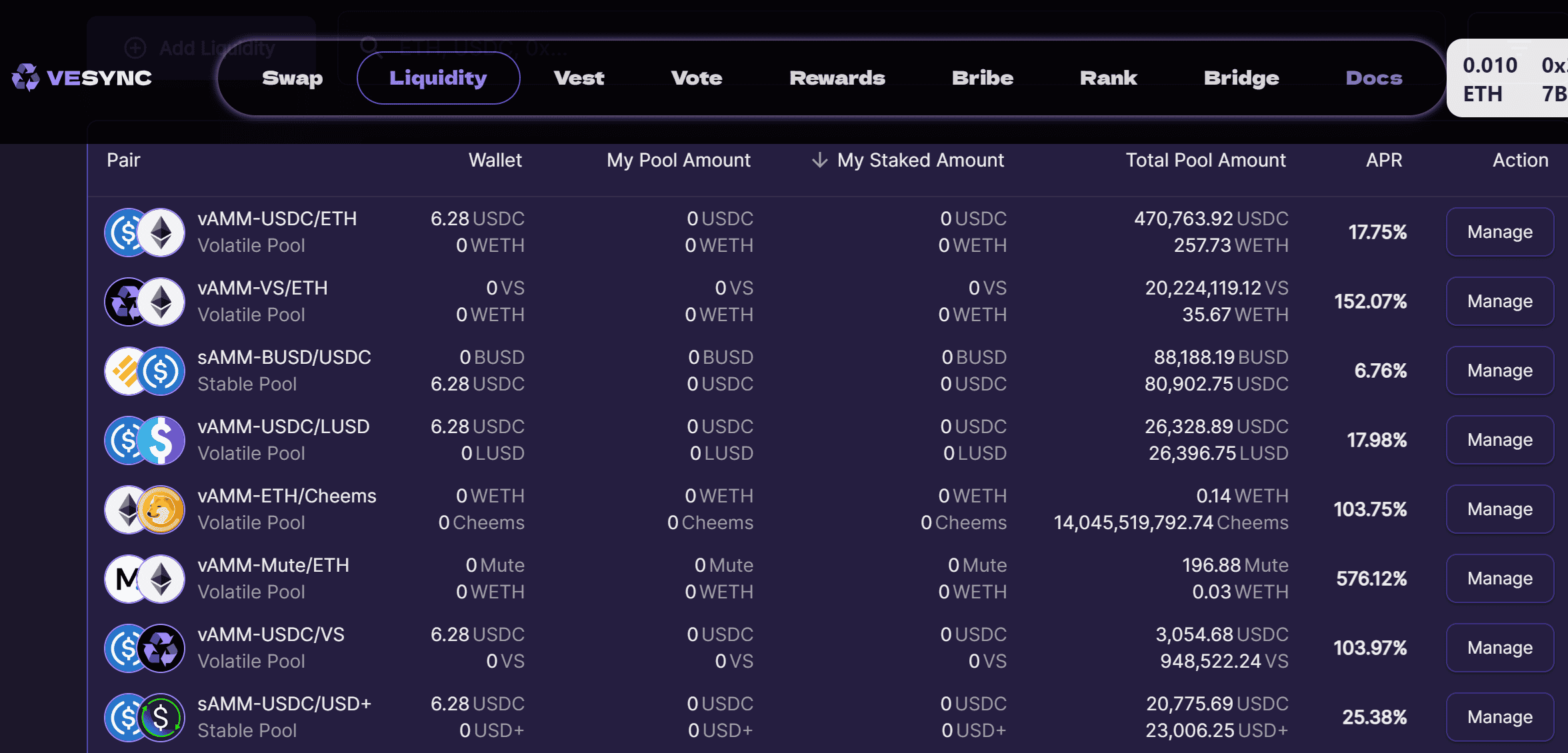 Liquidity trên veSync
