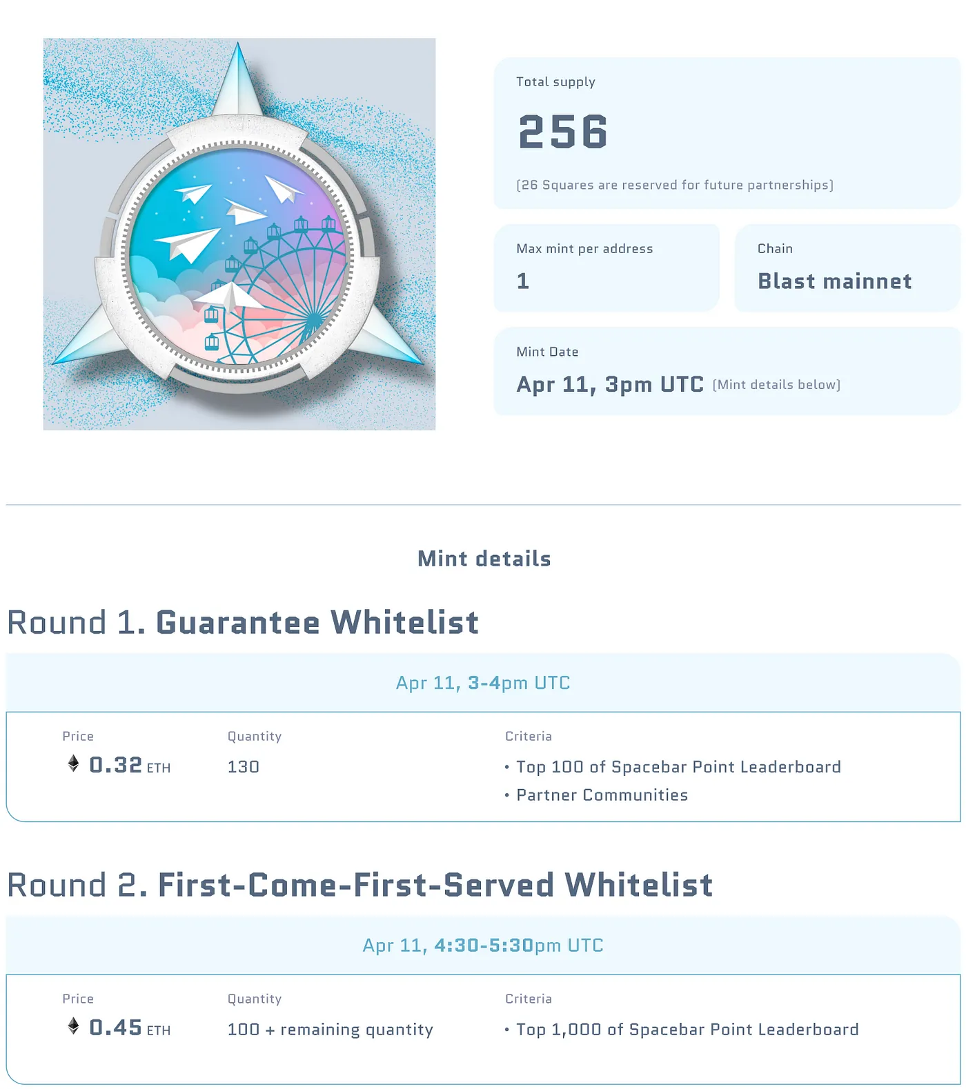 Mint Square NFT information on Spacebar