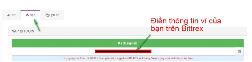 Hướng dẫn nạp tiền v&agrave;o v&iacute; Bittrex
