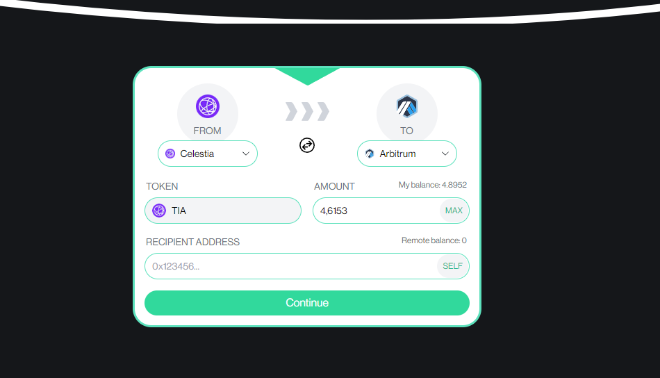 Bridge assets from Celestia via Hyperlane