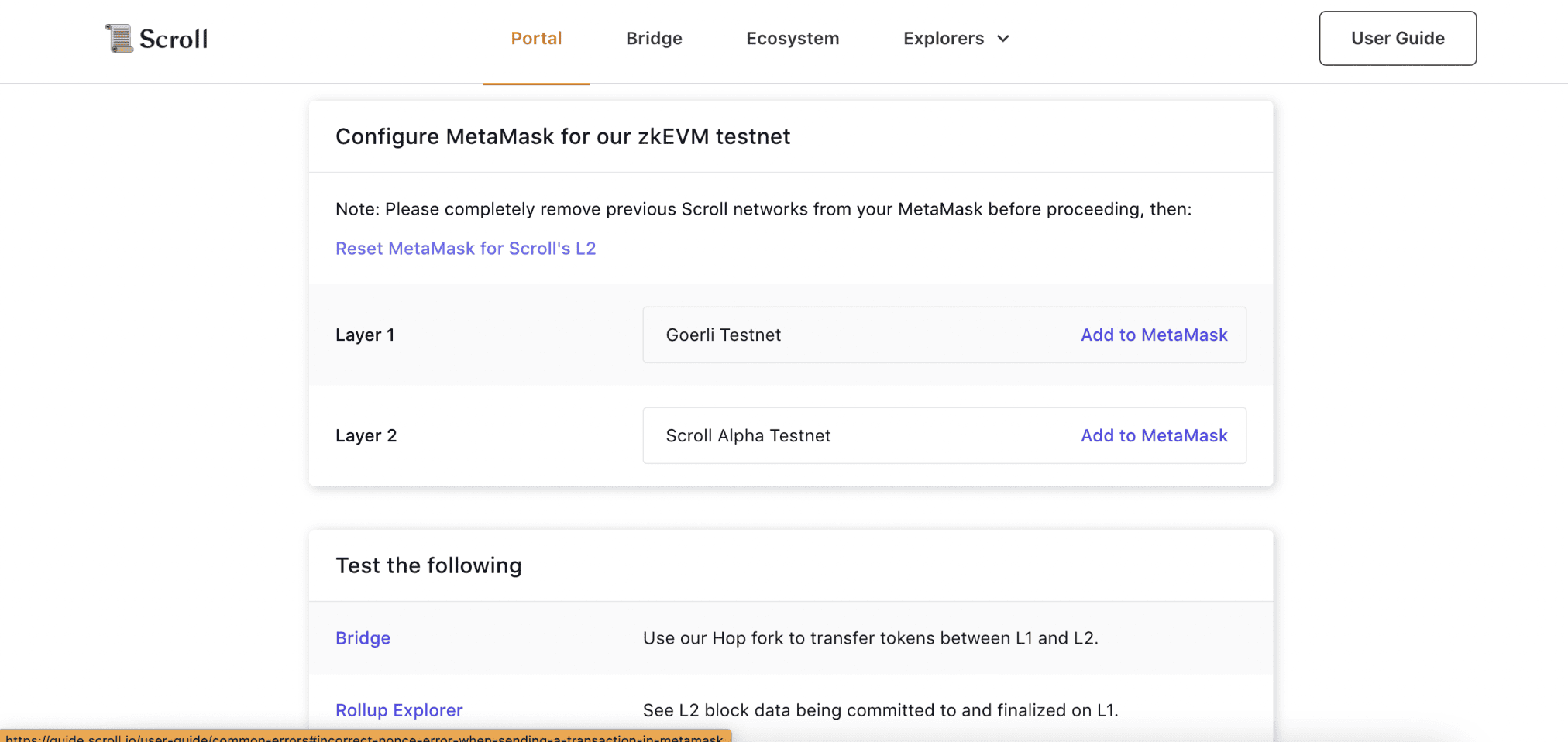 Portal checks blocks on the network