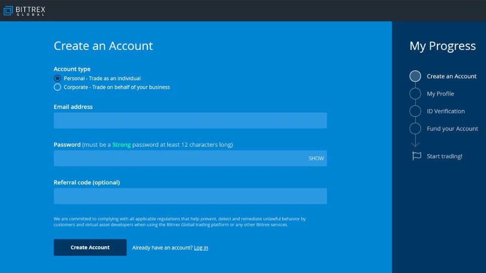 Hướng dẫn đăng k&yacute; t&agrave;i khoản giao dịch tr&ecirc;n Bittrex