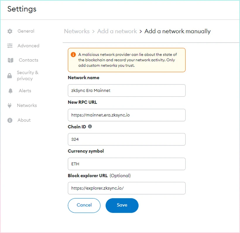 Cách thêm mạng zksync vào Metamask trên máy tính