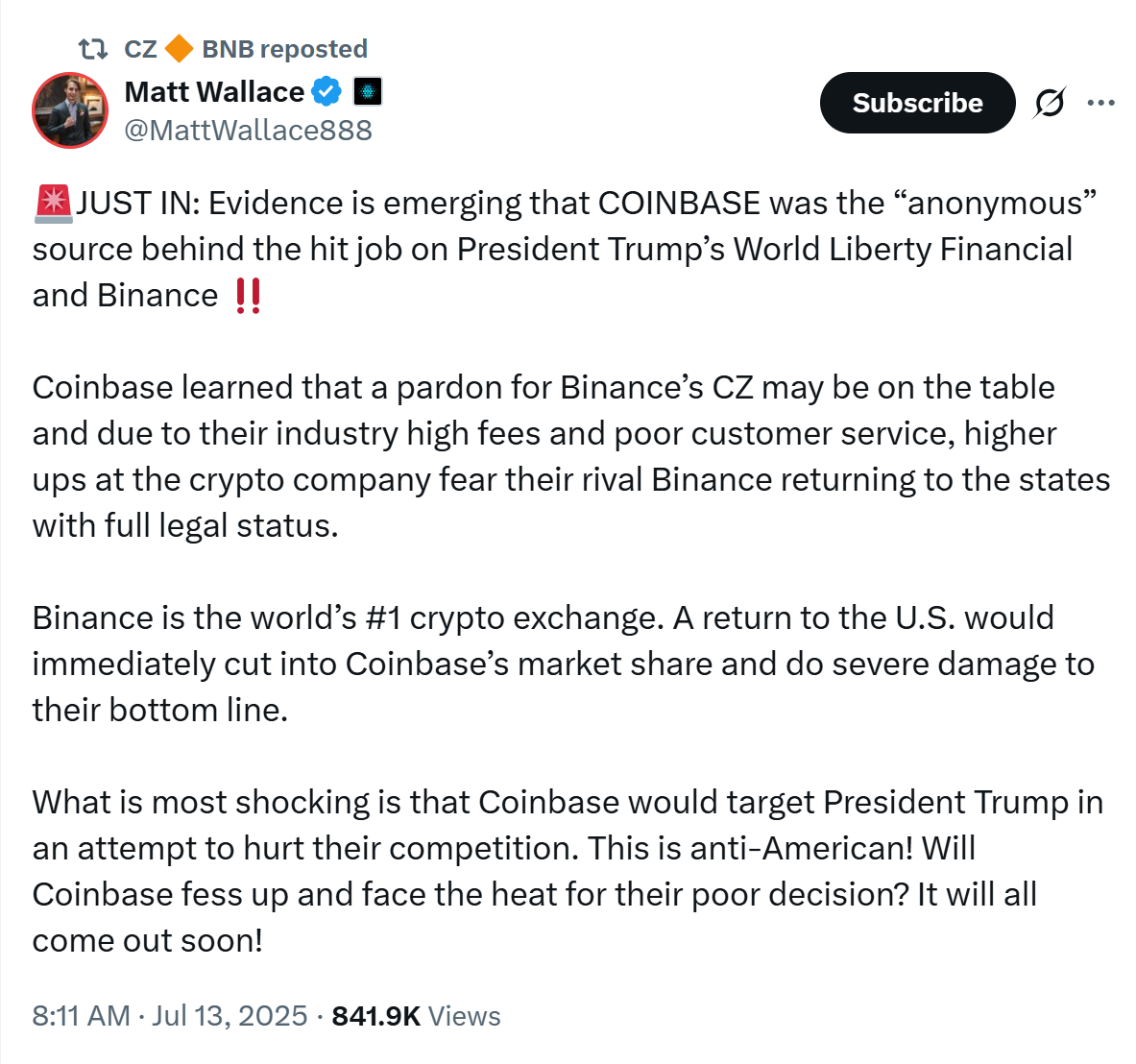 CZ reposting Wallace’s post