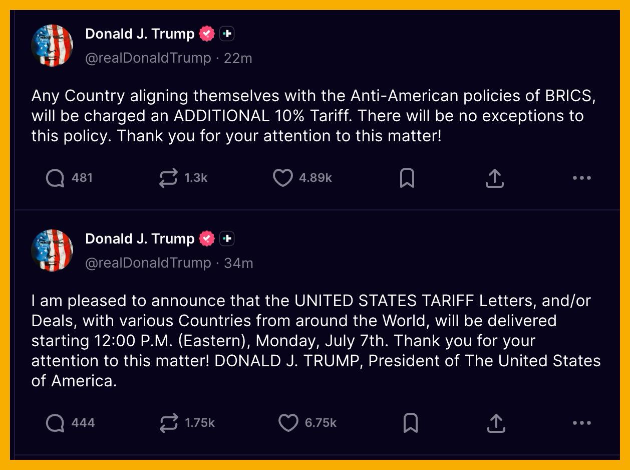 Trump cảnh báo áp thuế 10% với các quốc gia ủng hộ BRICS