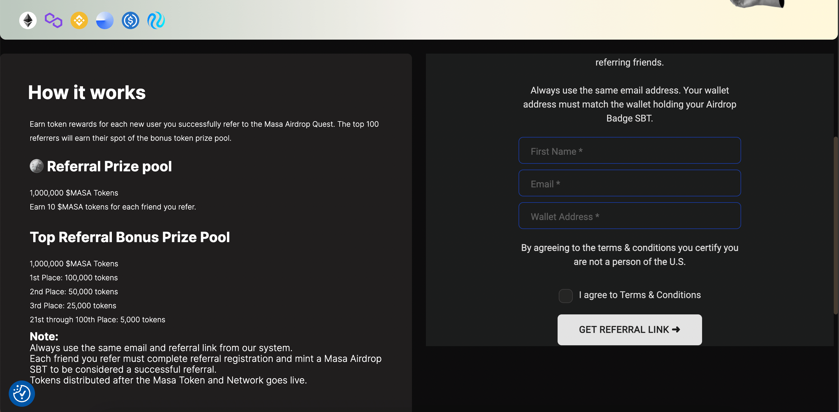 Mời bạn b&egrave; tham gia săn airdrop Masa