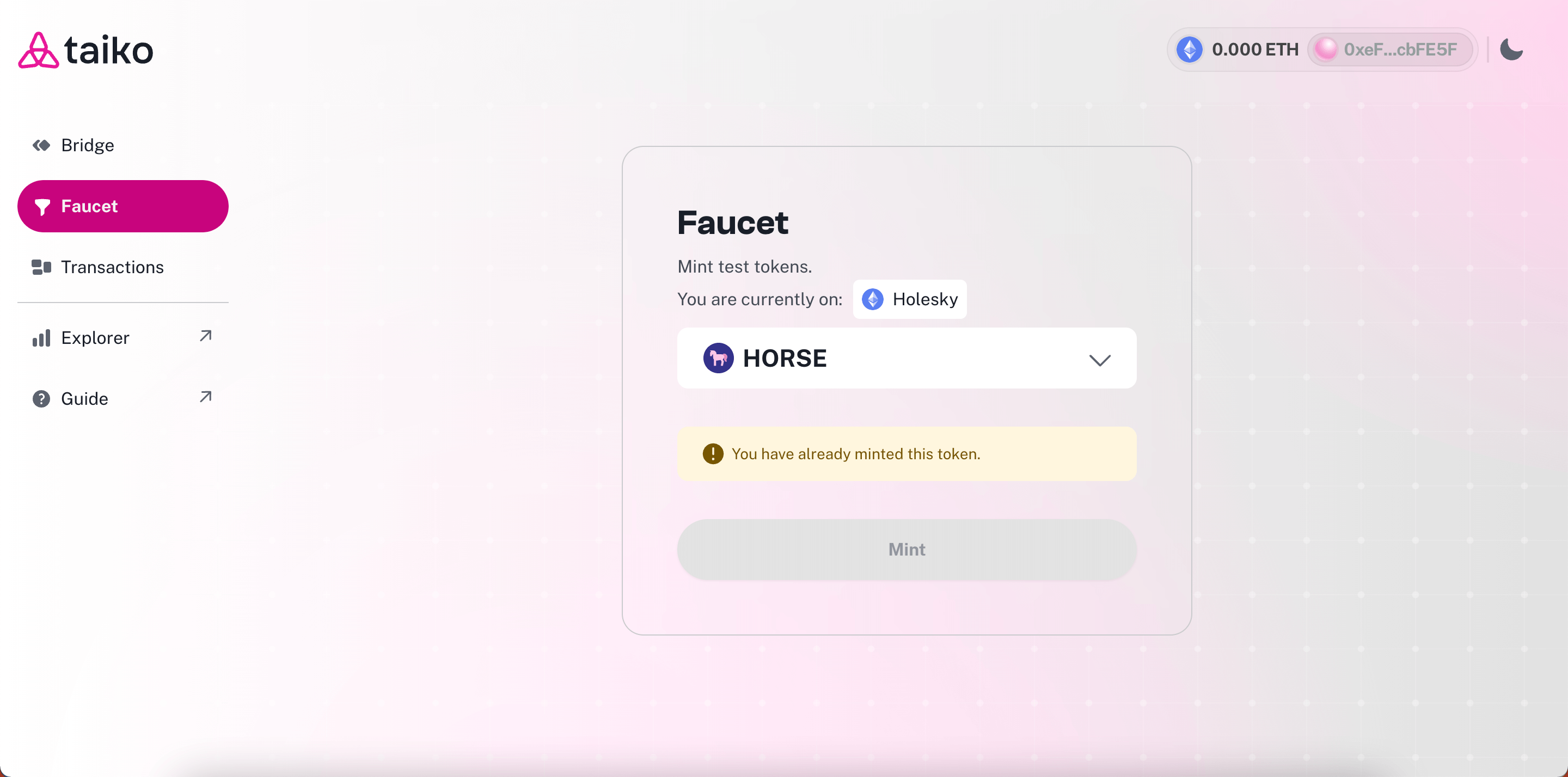 Faucet token trên Taiko