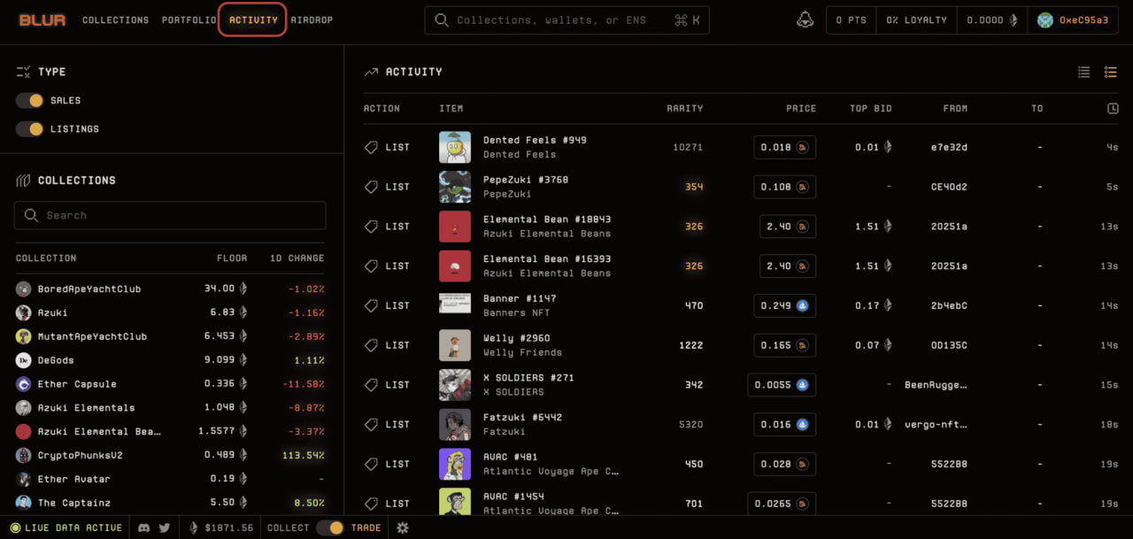 New NFT listings can be observed