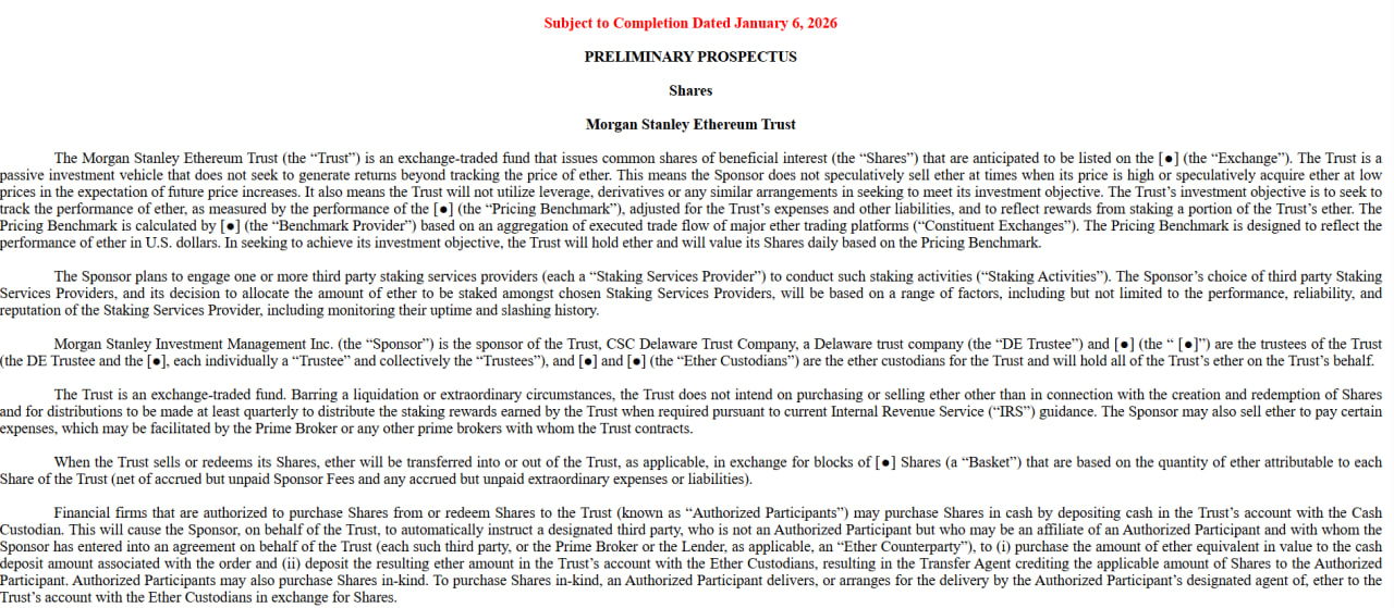 Hồ sơ S-1 của Morgan Stanley Ethereum Trust