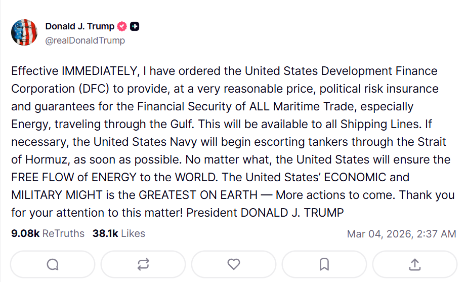 Trump: Hải qu&acirc;n Mỹ sẽ hộ tống t&agrave;u dầu qua Hormuz