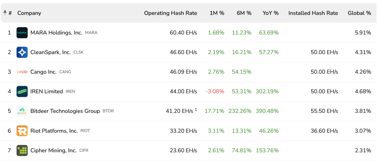 Các công ty đào Bitcoin hàng đầu theo hashrate vận hành