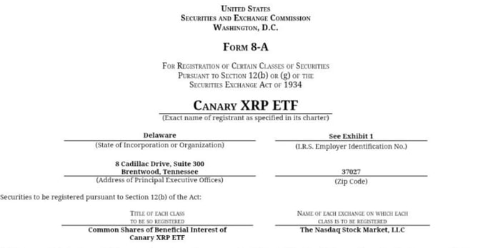 Canary Capital đã nộp Form 8A lên SEC vào tối thứ Hai