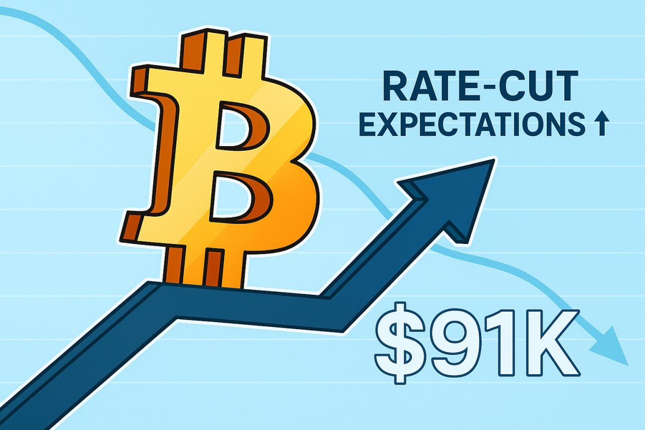 Bitcoin vượt 91.000 USD khi kỳ vọng Fed cắt lãi suất tăng mạnh
