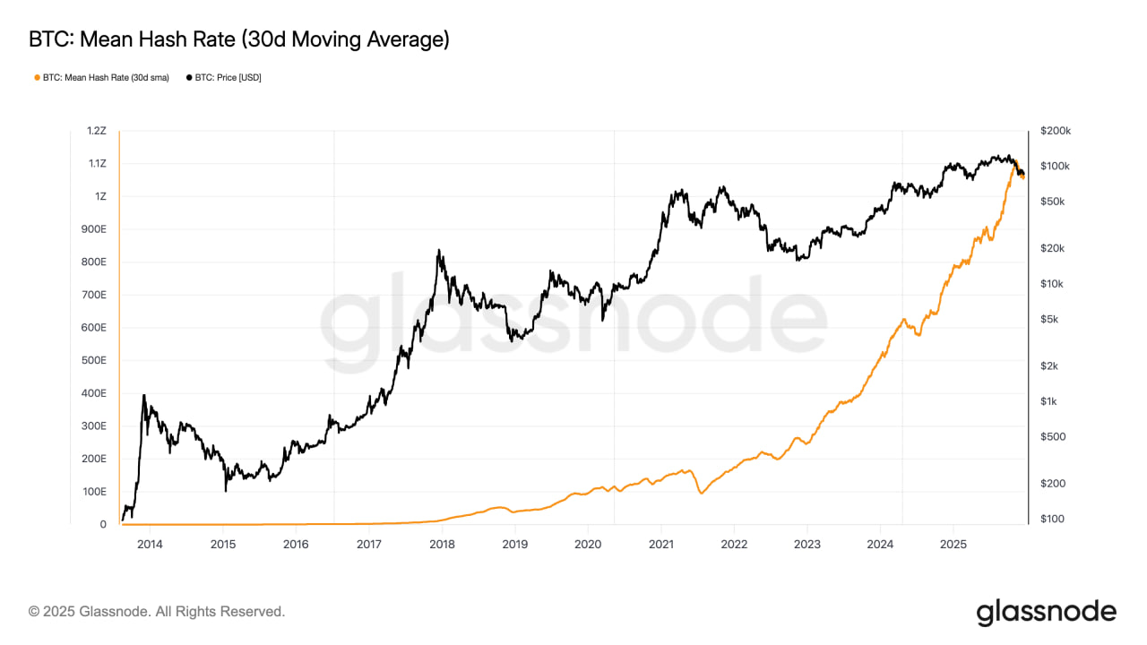 Tỷ lệ băm trung b&igrave;nh của Bitcoin so với gi&aacute;.