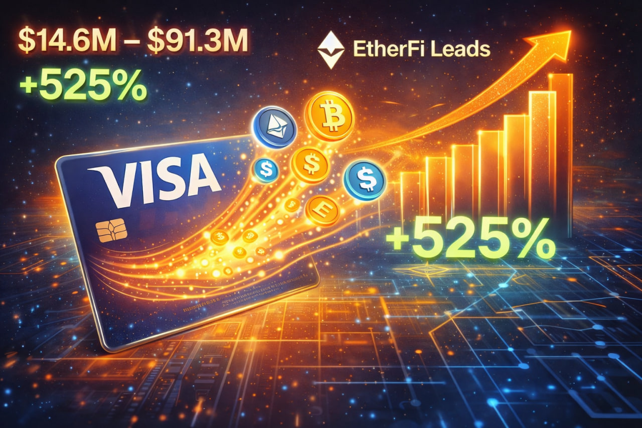 Chi tiêu thẻ Visa crypto tăng 525% trong năm 2025
