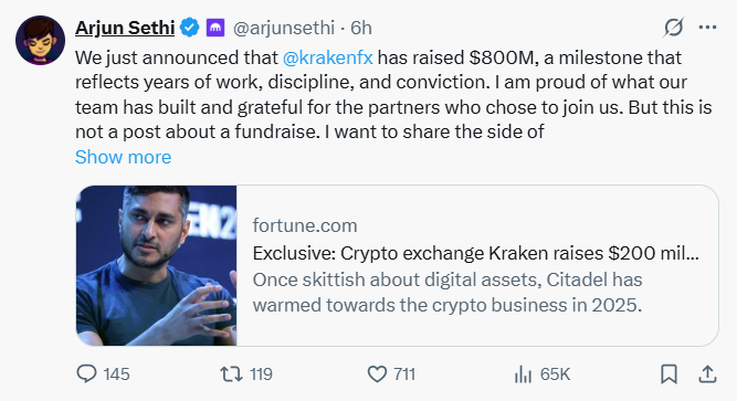 Kraken nhận vốn từ Citadel Securities và nhiều quỹ lớn