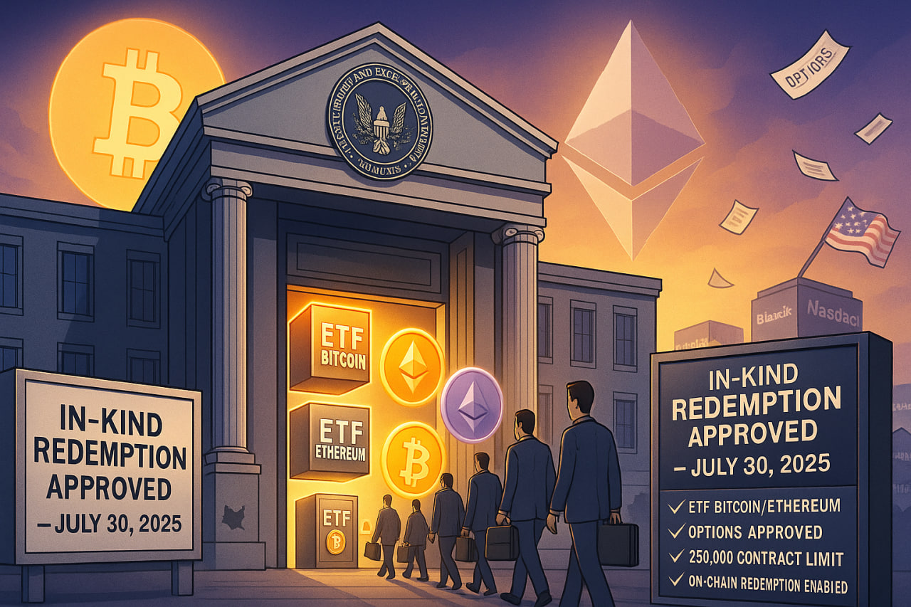 SEC phê duyệt cơ chế đổi Bitcoin, Ethereum ETF bằng tài sản gốc