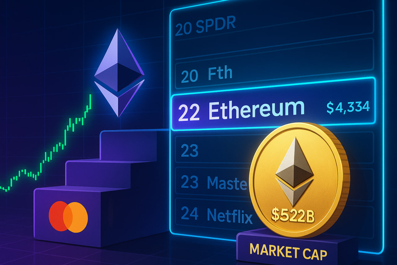 Ethereum vượt Mastercard, lọt top 22 tài sản lớn nhất thế giới
