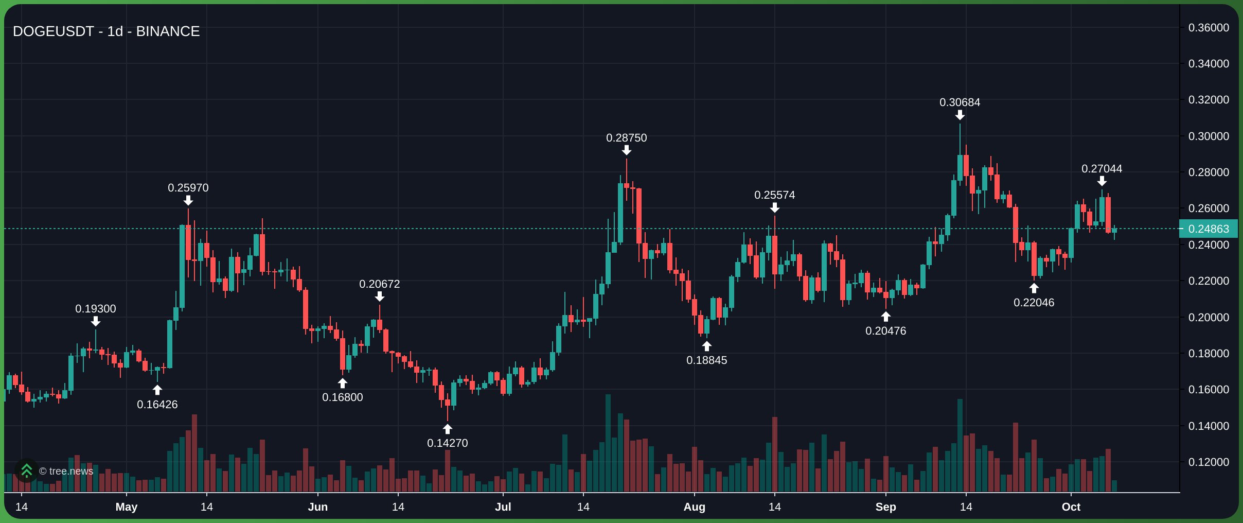 Giá Dogecoin ở thời điểm hiện tại