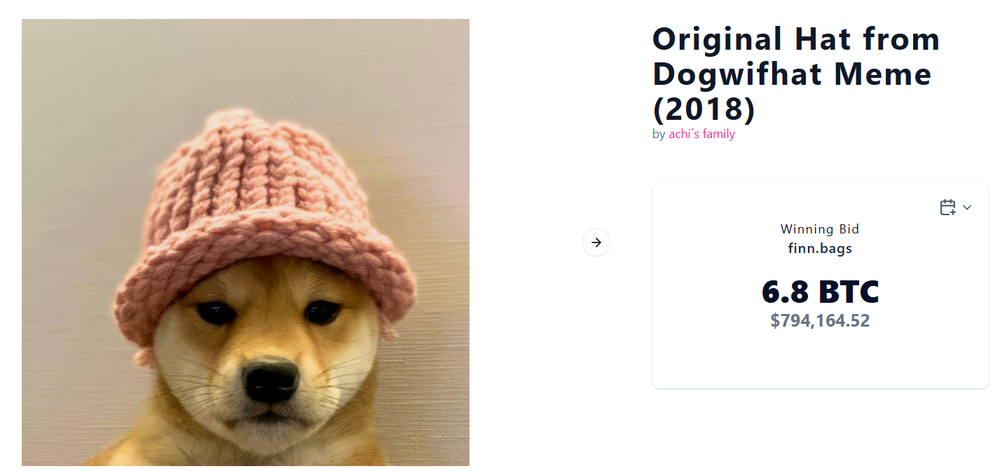 Mũ hồng của Dogwifhat được đấu giá với mức gần 7 BTC