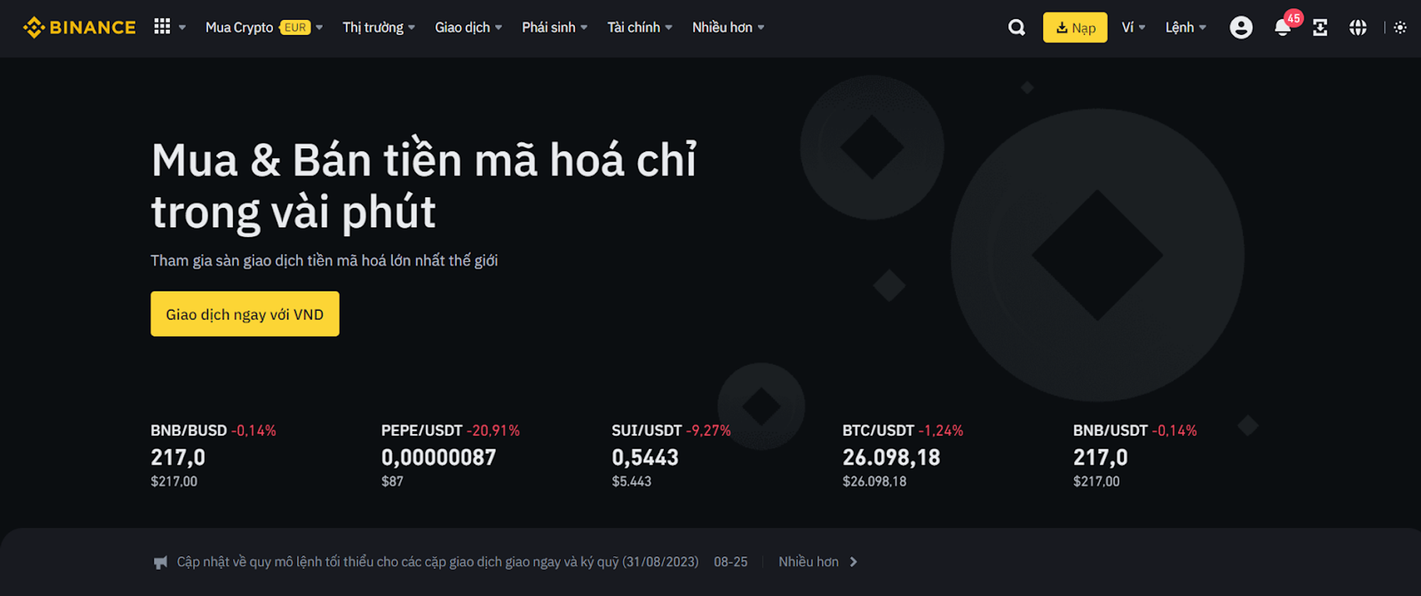 Trang chủ của Binance