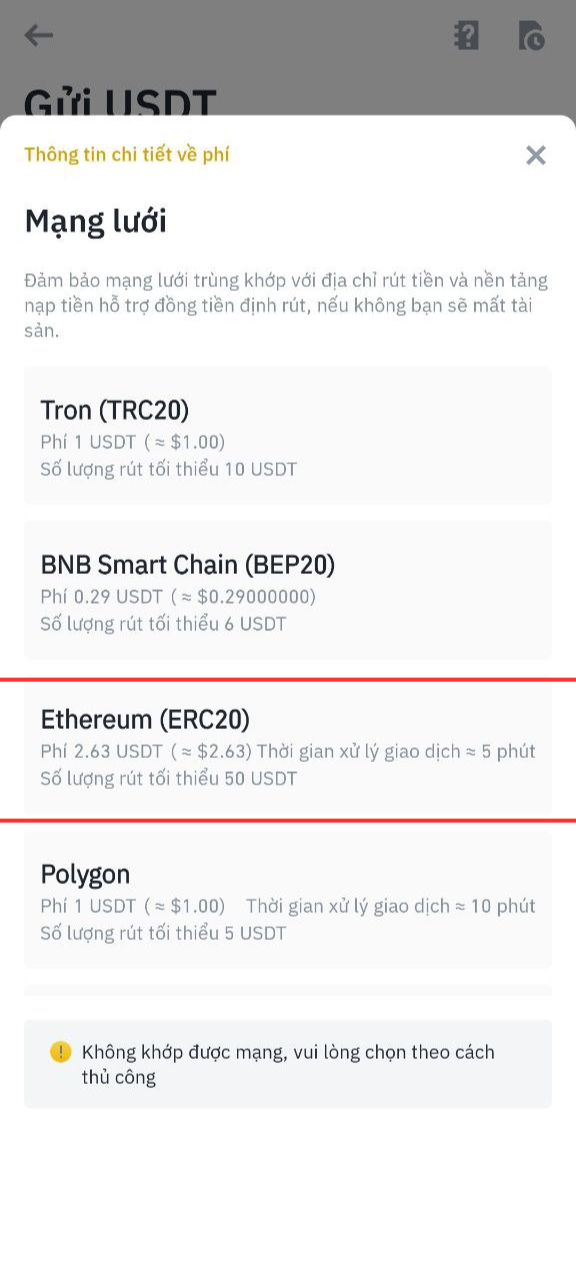 Gửi USDT trên mạng Ethereum