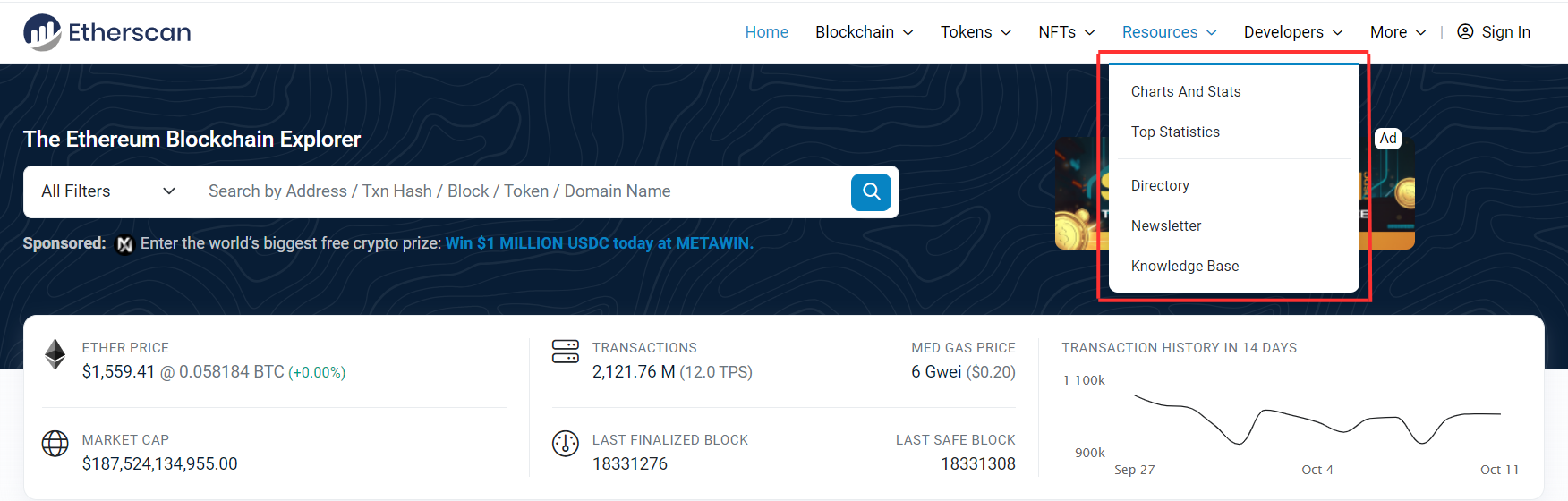 Phần mục Resource trên Etherscan