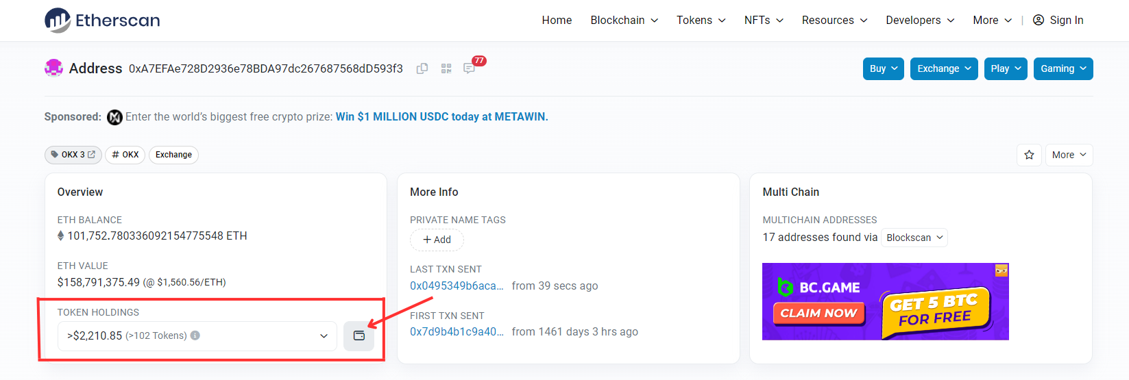Kiểm tra token trong ví Ethereum