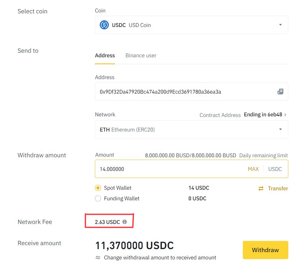 Rút USDC đến địa chỉ ví khác trên sàn Binance