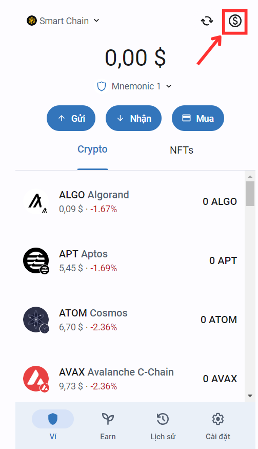 Liên kết BNB Chain với ví Trust Wallet