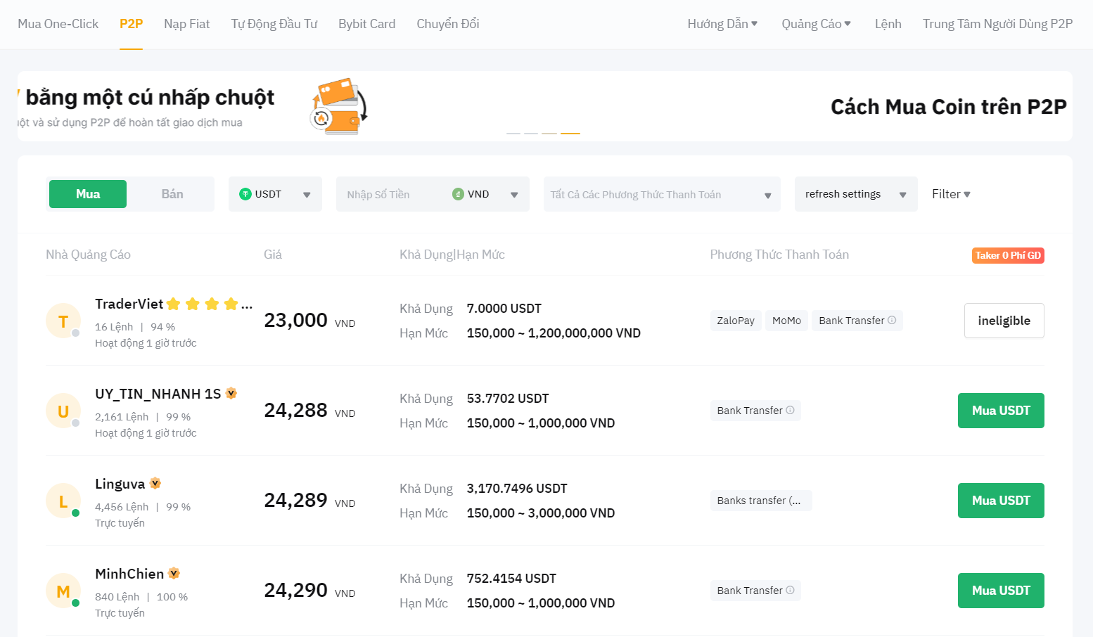 Giao dịch P2P trên Bybit