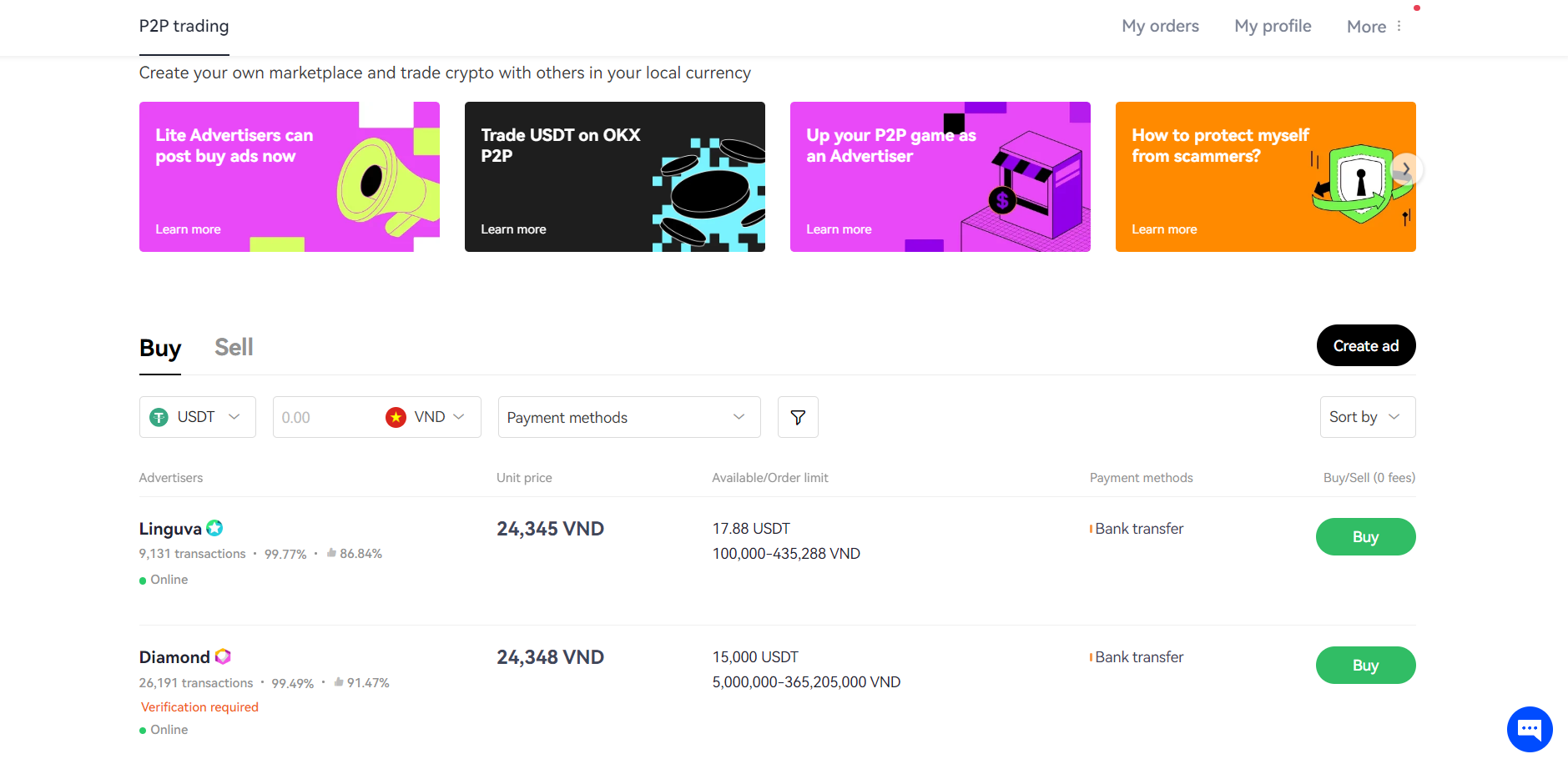 P2P Trading tr&ecirc;n OKX