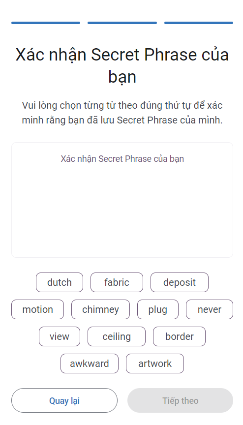 Xác nhận lại Secret Phrase
