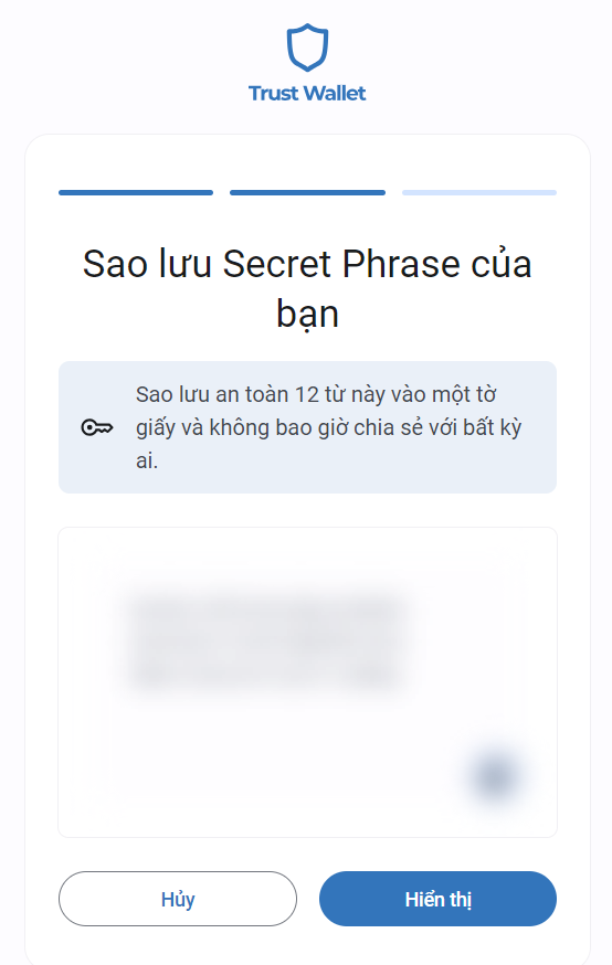 Sao lưu Secret Phrase của Trust Wallet