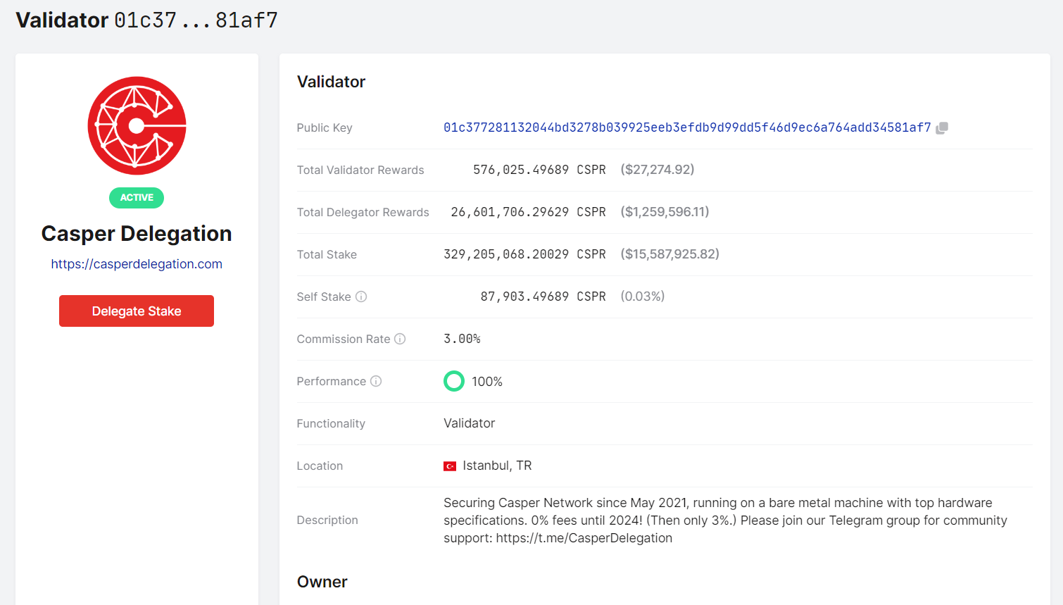 Chọn Validator rồi bấm &ldquo;Delegate Stake&rdquo;