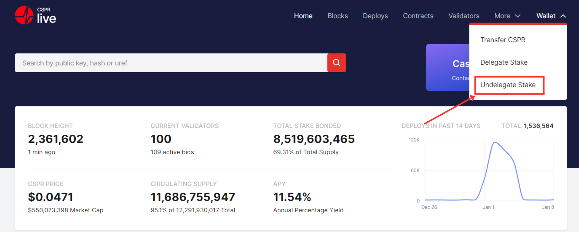 Bấm chọn &ldquo;Undelegate Stake&rdquo;