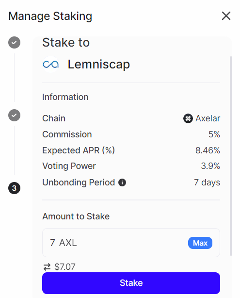 Nhập số lượng stake AXL