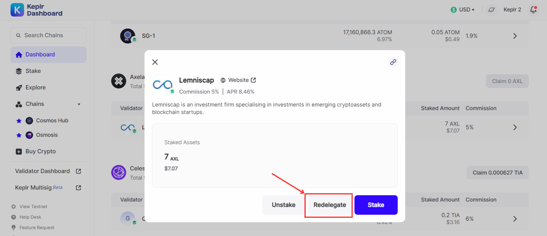 Hướng dẫn thay đổi Validator khi Staking AXL