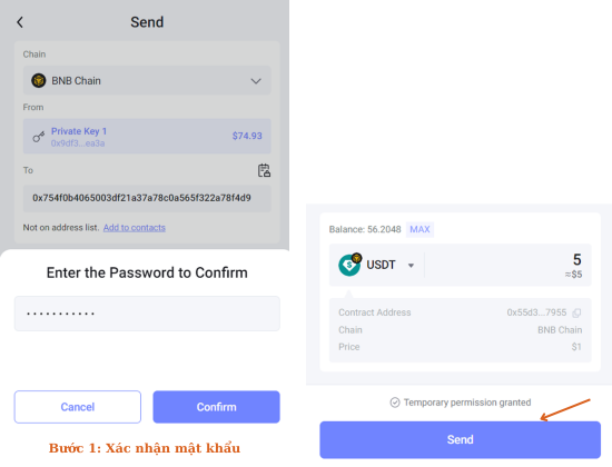 Nhập mật khẩu để x&aacute;c nhận giao dịch