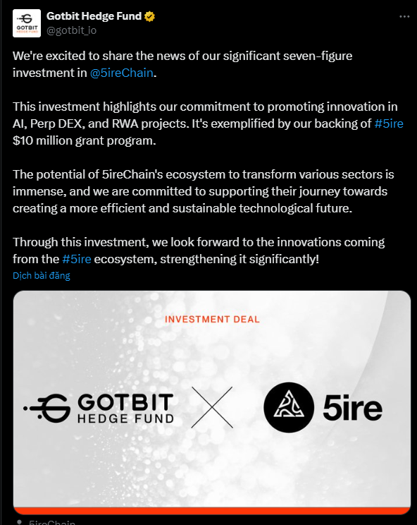 Th&ocirc;ng b&aacute;o về v&ograve;ng đầu tư trị gi&aacute; 10 triệu USD 