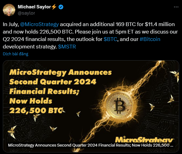 Tổng số Bitcoin mà MicroStrategy nắm giữ lên tới 226.500 BTC