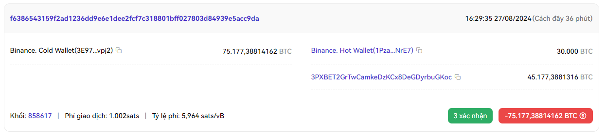 Ví “3E97...vpj2” đã thực hiện hai giao dịch chuyển Bitcoin 