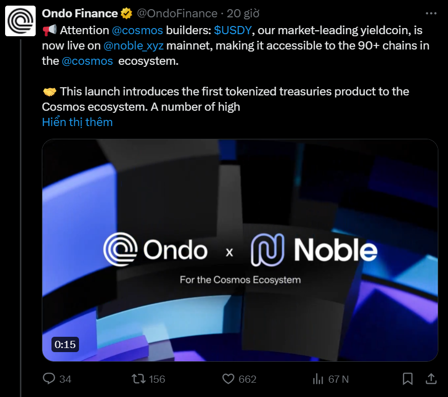 Noble hợp tác cùng Ondo Finance ra mắt USDY